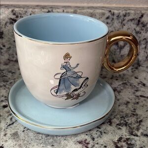 Rae Dunn Blue and Gold Cinderella Mug and Saucer